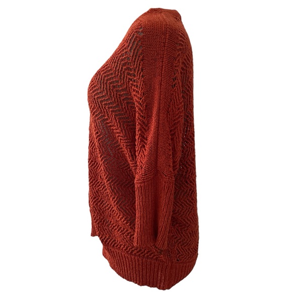 Tahari open knit cardigan burned orange 3/4 sleeve open front cotton blend Sz: S - Picture 2 of 9